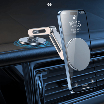 Magnetic Car Phone Holder with 360° Rotation – MagSafe Compatible Aluminum Mount for Tesla & All Cars