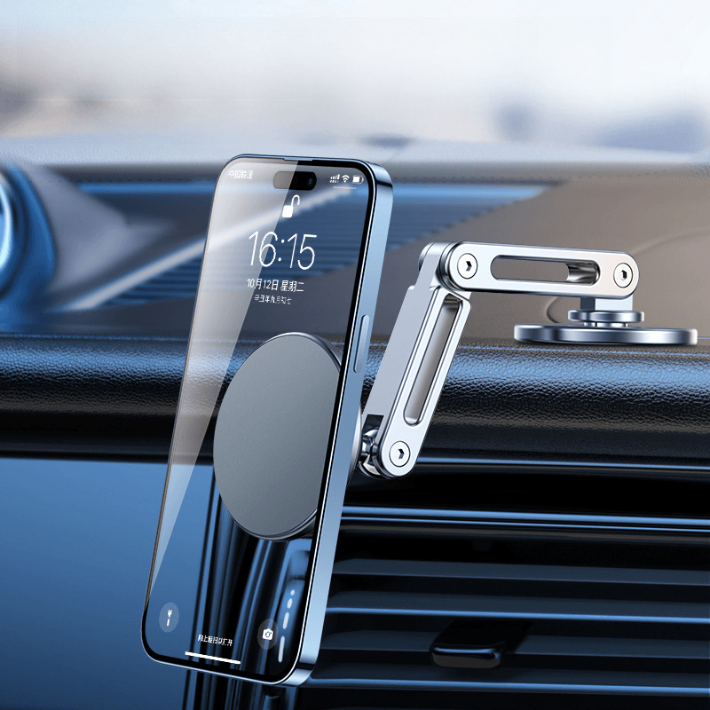 Magnetic Car Phone Holder with 360° Rotation – MagSafe Compatible Aluminum Mount for Tesla & All Cars