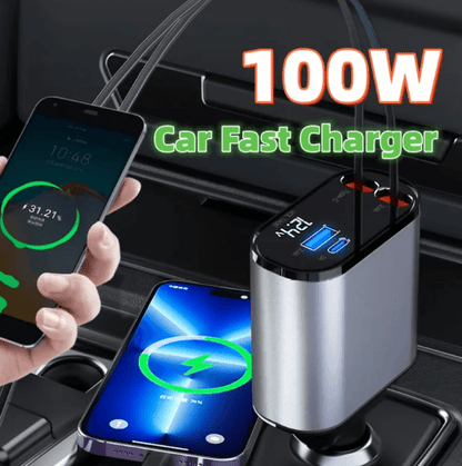 100W Fast Charging Car Charger – Dual Port USB-C & Lightning for iPhone, Android & Laptops