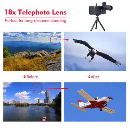 18x Zoom Telephoto Lens for Smartphone – HD Phone Camera Lens with Tripod for iPhone & Android